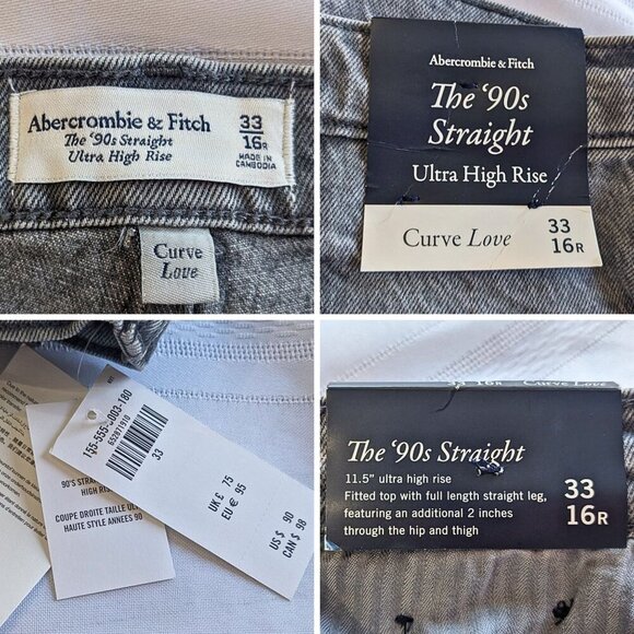 NWT ABERCROMBIE & FITCH 90s Straight Ultra High Rise Curve Love Jeans Sz 33x16R - Picture 3 of 9